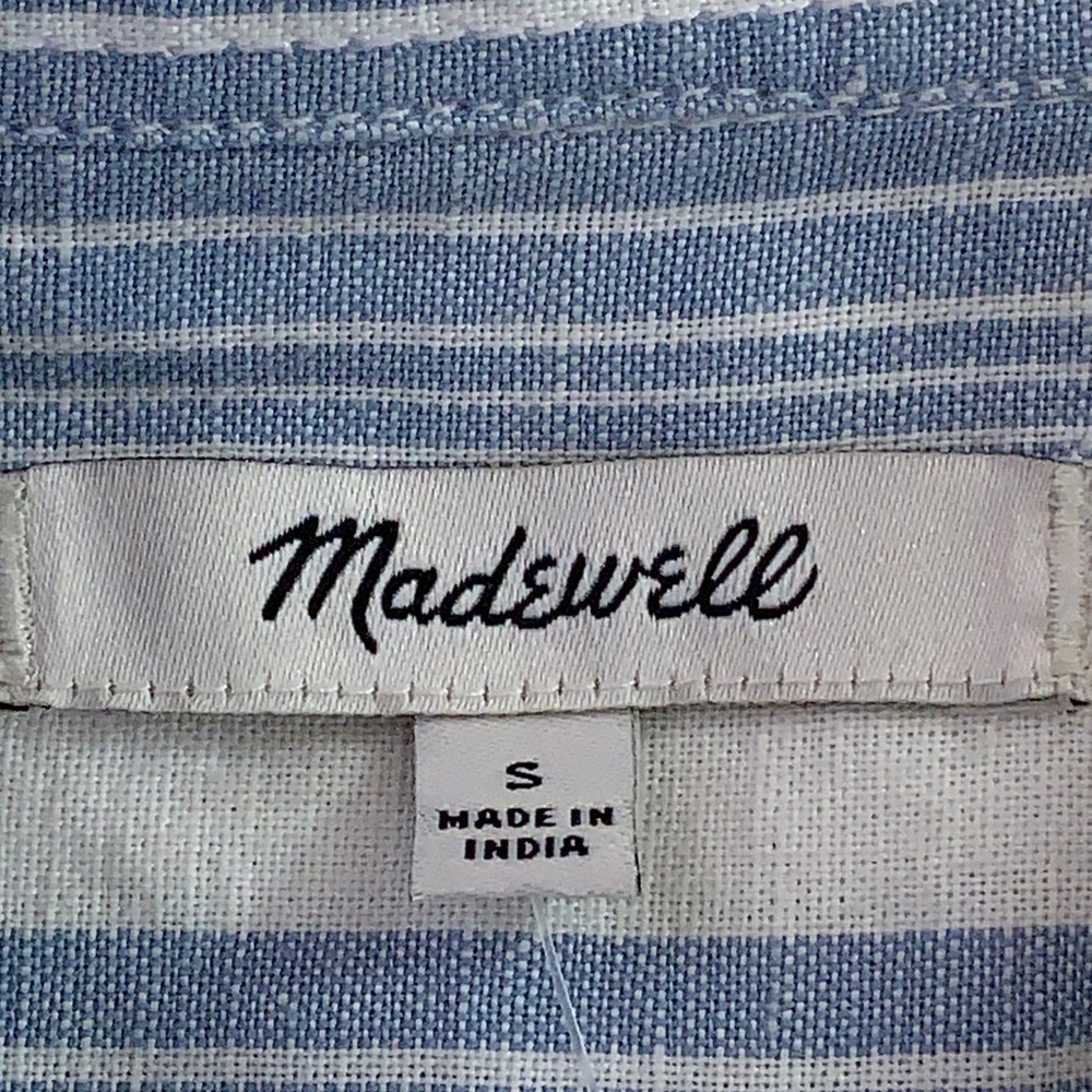 Madewell Mens Small Blue Striped Linen Cotton Short Sleeve Button Up Shirt NWT - Picture 4 of 10